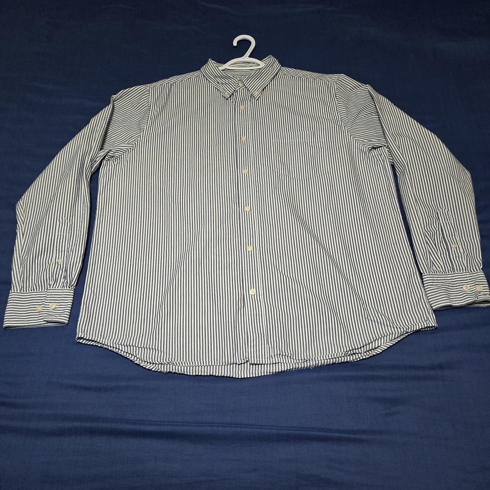 Austin Clothing Co. Shirt Mens XXL Blue 100% Cotton Striped Long Sleeve ButtonUp